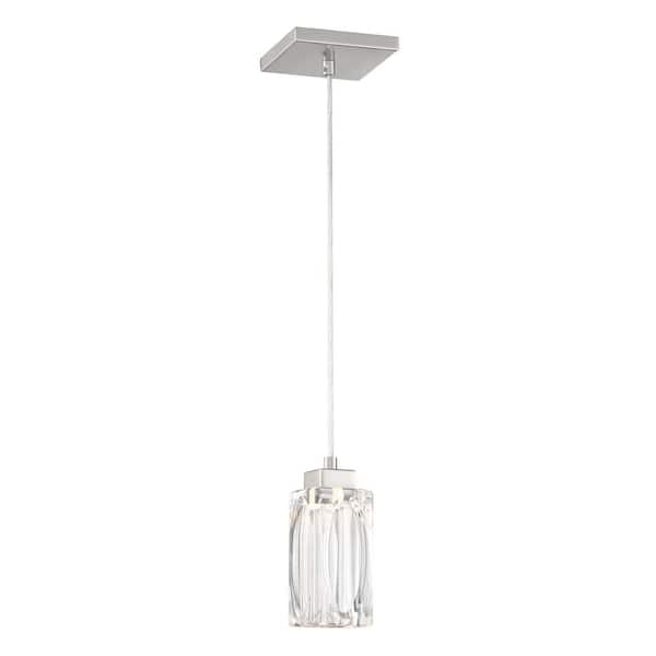 Putnam Place 35-Watt Integrated LED Brushed Nickel Rectangle Mini Pendant with Clear Glass Cube Shade