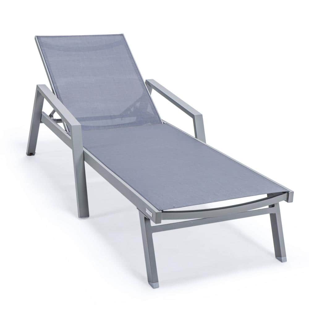 Dark Grey Aluminum Frame Outdoor Chaise Lounge Set with Armrests