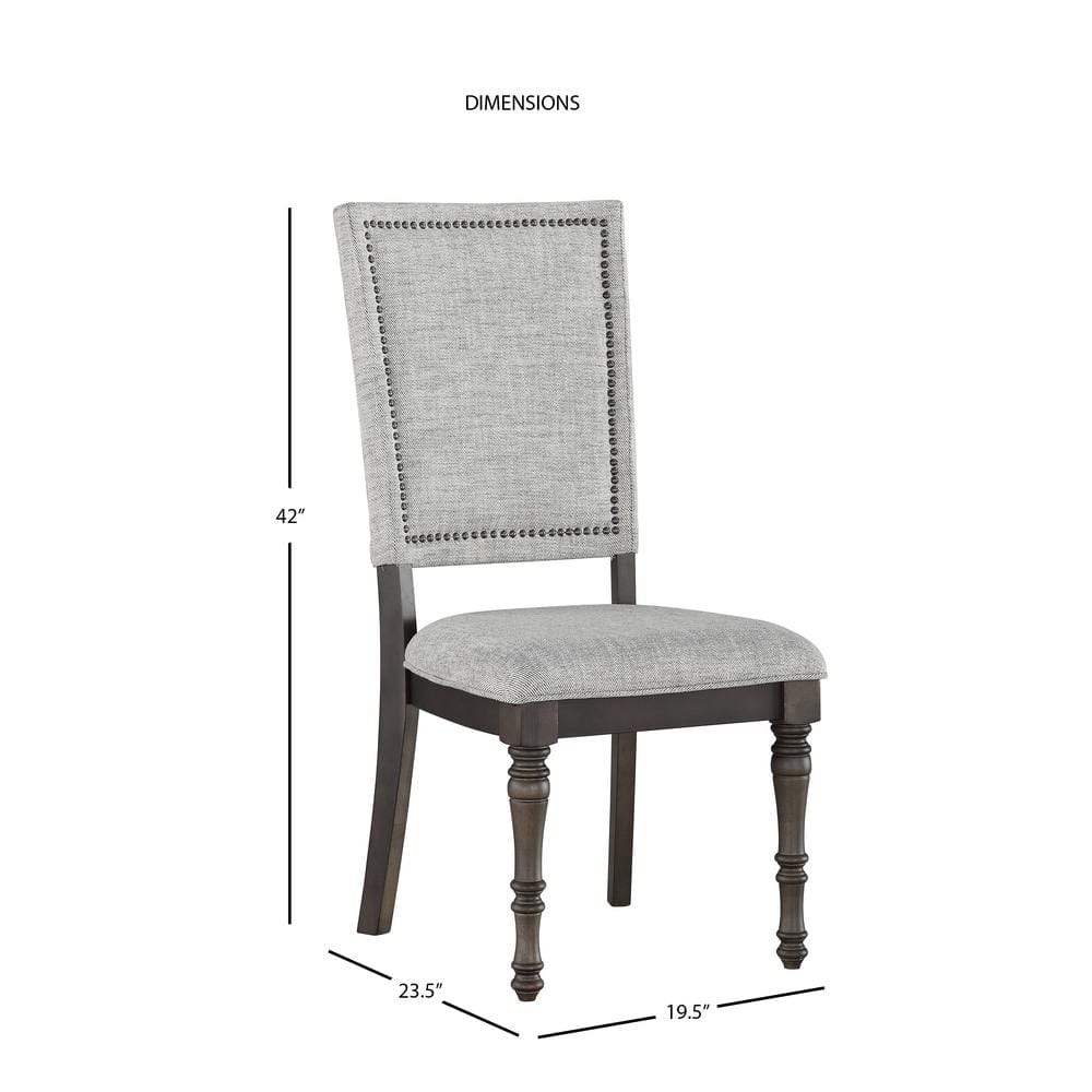 Gray High Back Linen Upholstered Wood Side Chair