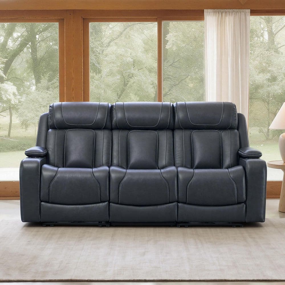 Ziva 83.86 in. Navy Triple Motor Square Arm Rectangle Leather Power Reclining Sofa with Lumbar & Super Zero Gravity price history on PriceWatchPro