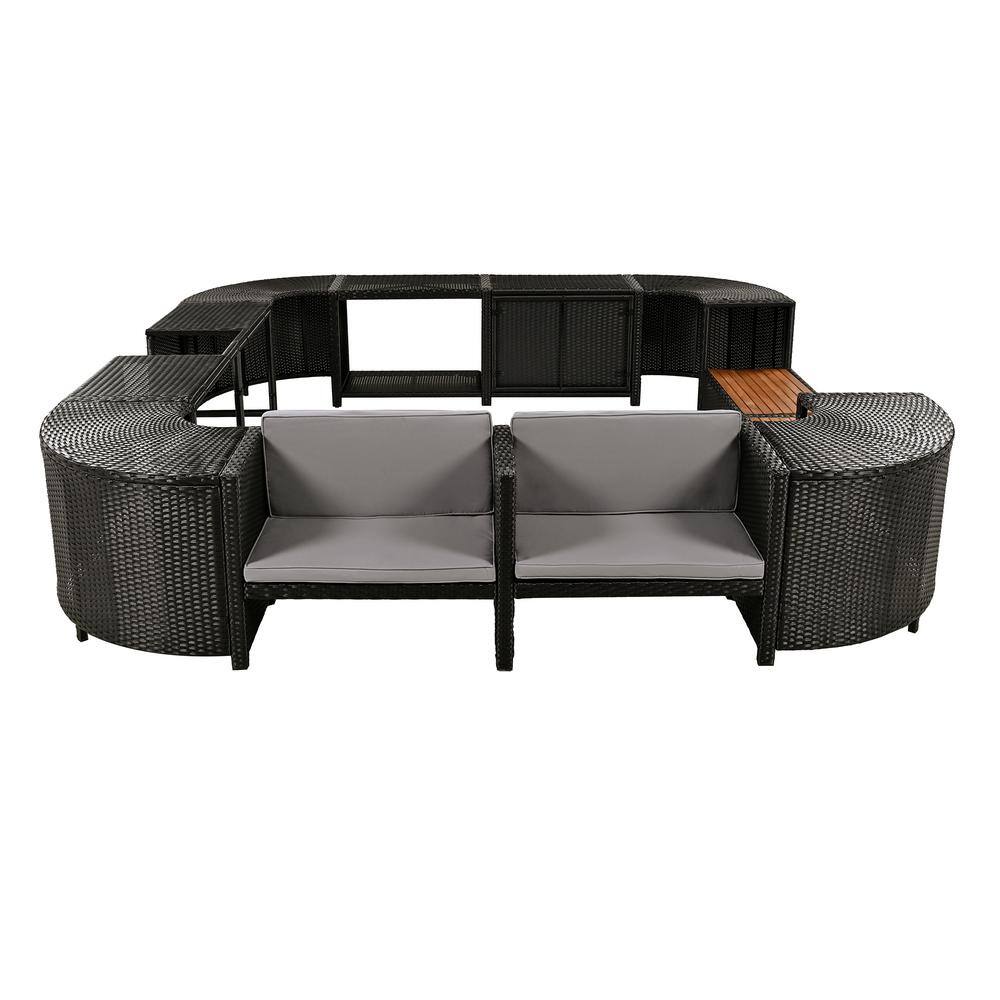 Wicker Spa Surround Spa Frame Quadrilateral Outdoor Sectional Sofa Set, Sto