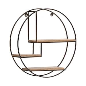 Marly 4.75 in x 19.5 in x 19.5 in. Bronze and NaturalWood Iron and Wood Floating Decorative Round Wall Shelf