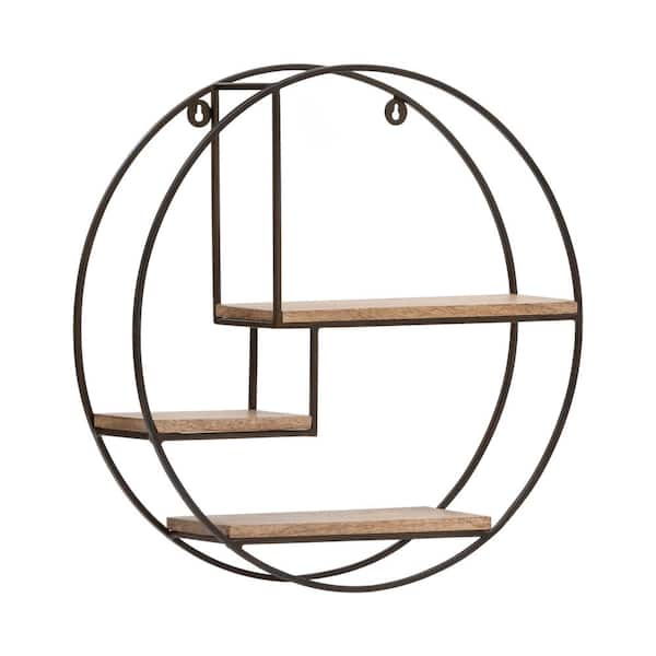 MH LONDON Marly 4.75 in x 19.5 in x 19.5 in. Bronze and NaturalWood Iron and Wood Floating Decorative Round Wall Shelf