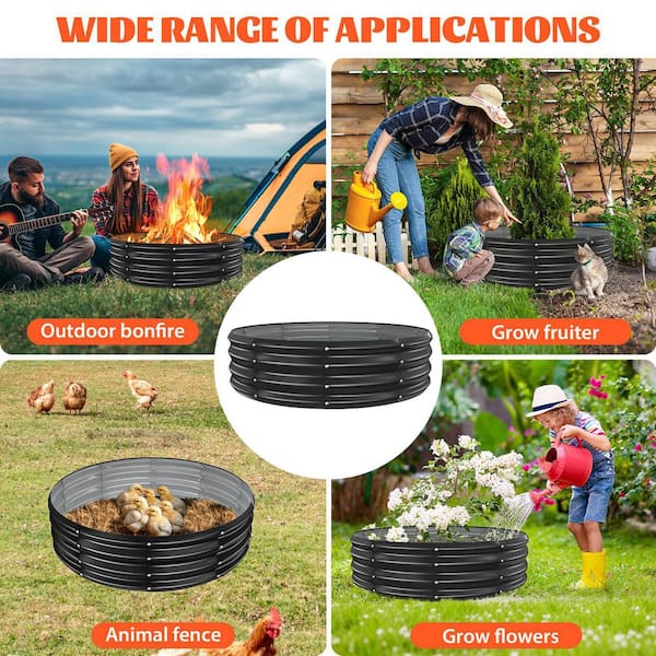 47 in. D x 11.4 in. H Round Galvanized Steel Fire Pit Kit in Black+Gray with Foldable Design (Wood Burning)