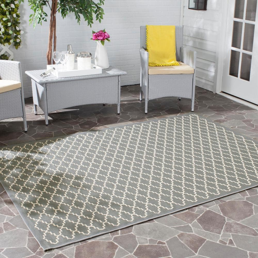 Anthracite & Beige 4' Square Synthetic Easy-Care Outdoor Rug