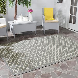 Courtyard Anthracite/Beige 4 ft. x 4 ft. Square Geometric Indoor/Outdoor Patio  Area Rug
