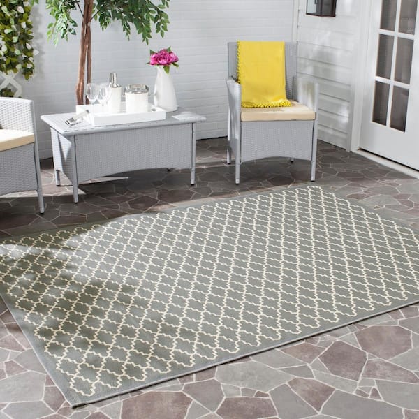Courtyard Anthracite/Beige 8 ft. x 8 ft. Square Geometric Indoor/Outdoor Patio  Area Rug