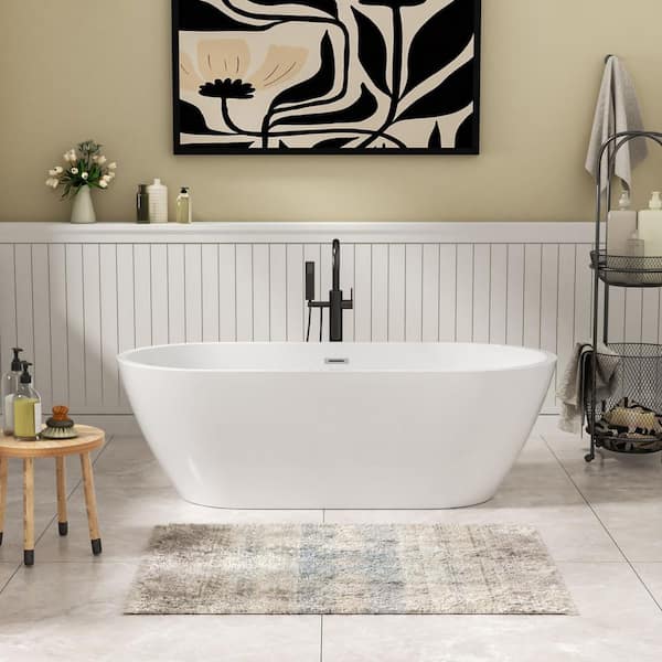 67 in. x 29.5 in. Acrylic Rectangular Freestanding Soaking Bathtub with Center Drain in White
