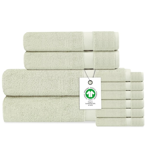 Delara Delara Green Tint Solid 100% Organic Cotton Luxuriously Plush Towel Set 10-Pieces