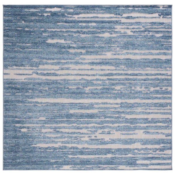 Cabana Blue/Beige 7 ft. x 7 ft. Distressed High-Low Indoor/Outdoor Square Area Rug