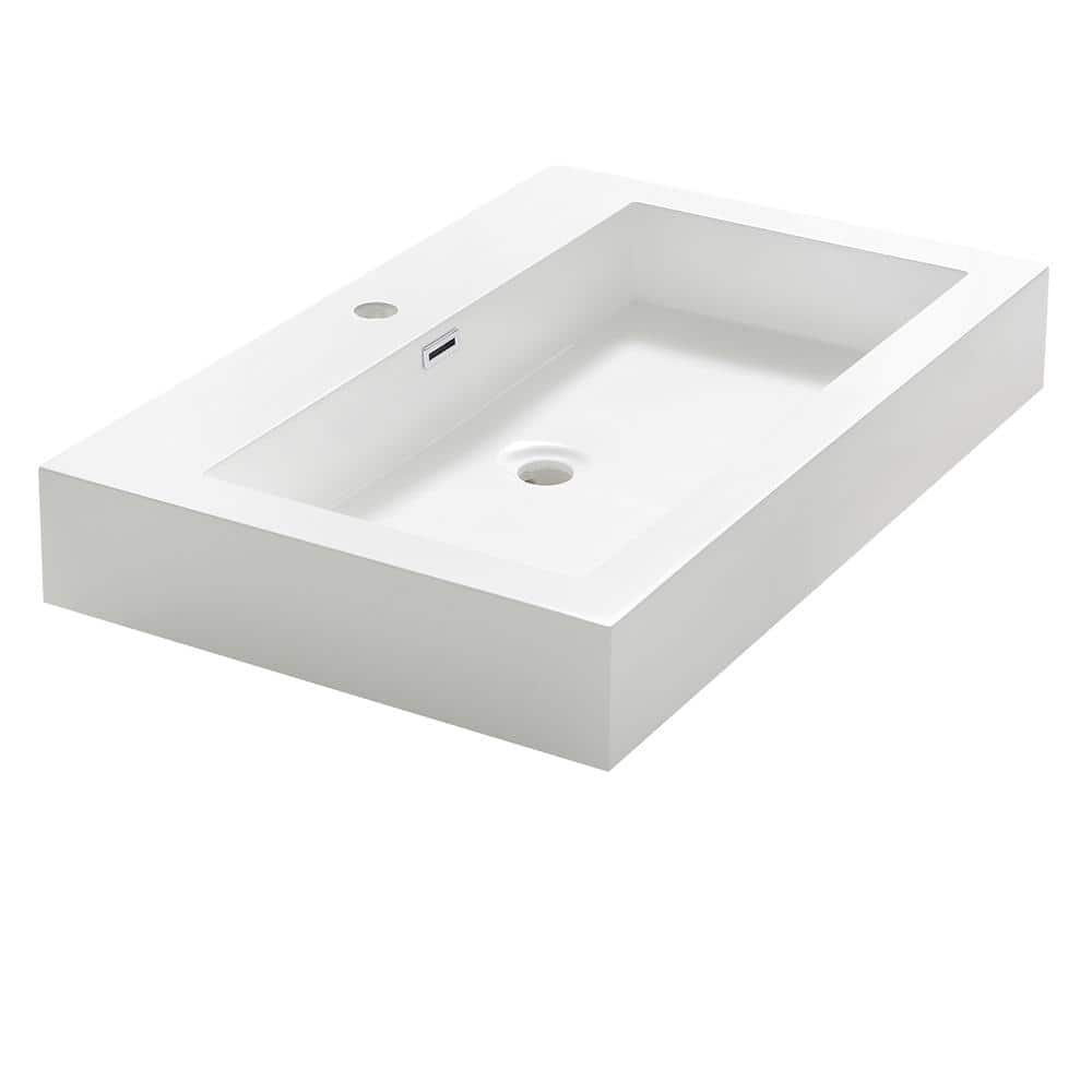 White Acrylic Rectangular Bathroom Sink with Overflow