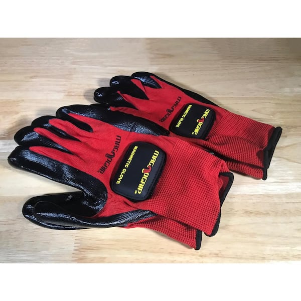 Large Nitrile Coated Gloves with 1-Removable Magnet (2-Pair)