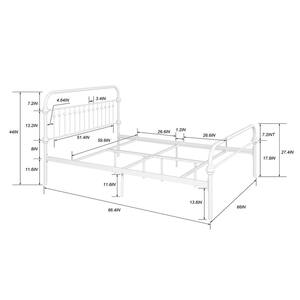 59.6 in. W White Metal Bed Frame Queen Size Platform Bed with Headboard