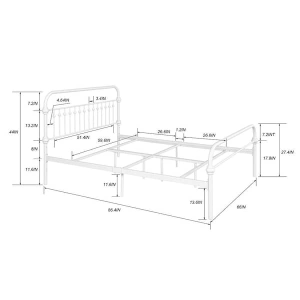 Spaco 59.6 in. W White Metal Bed Frame Queen Size Platform Bed with Headboard