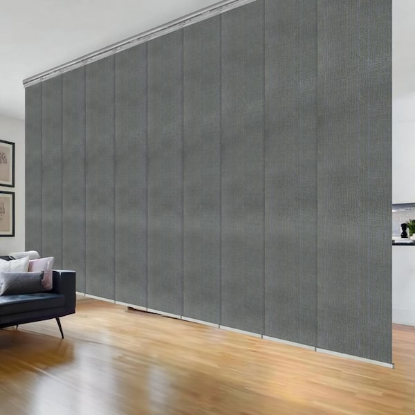 EMOH Metallic 120 in. to 218 in. W x 94 in. L Adjustable 10-Panel Satin Nickel Double Rail Panel Track with 23.5 in. Slates