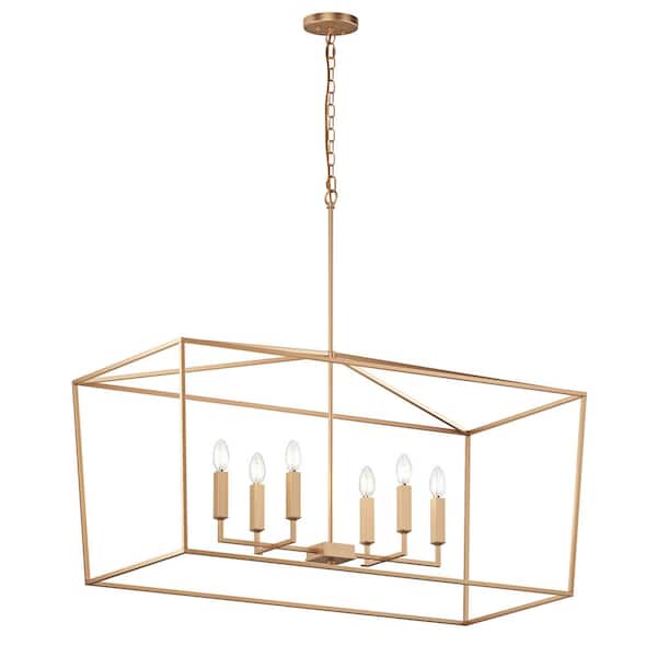 aiwen 41.73 in. 6-Light Gold Kitchen Island Linear Chandelier Farmhouse Pendant Lighting