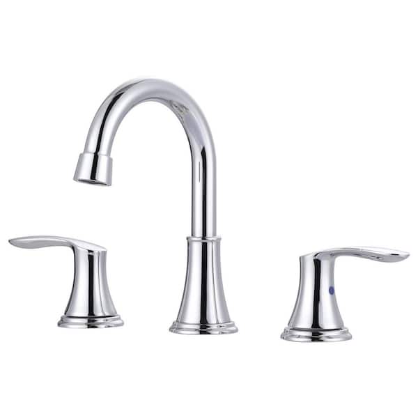 WOWOW 8 in. Widespread Double Handle Bathroom Faucet with Pop up Sink Drain and Corrosion Resistant in Polished Chrome