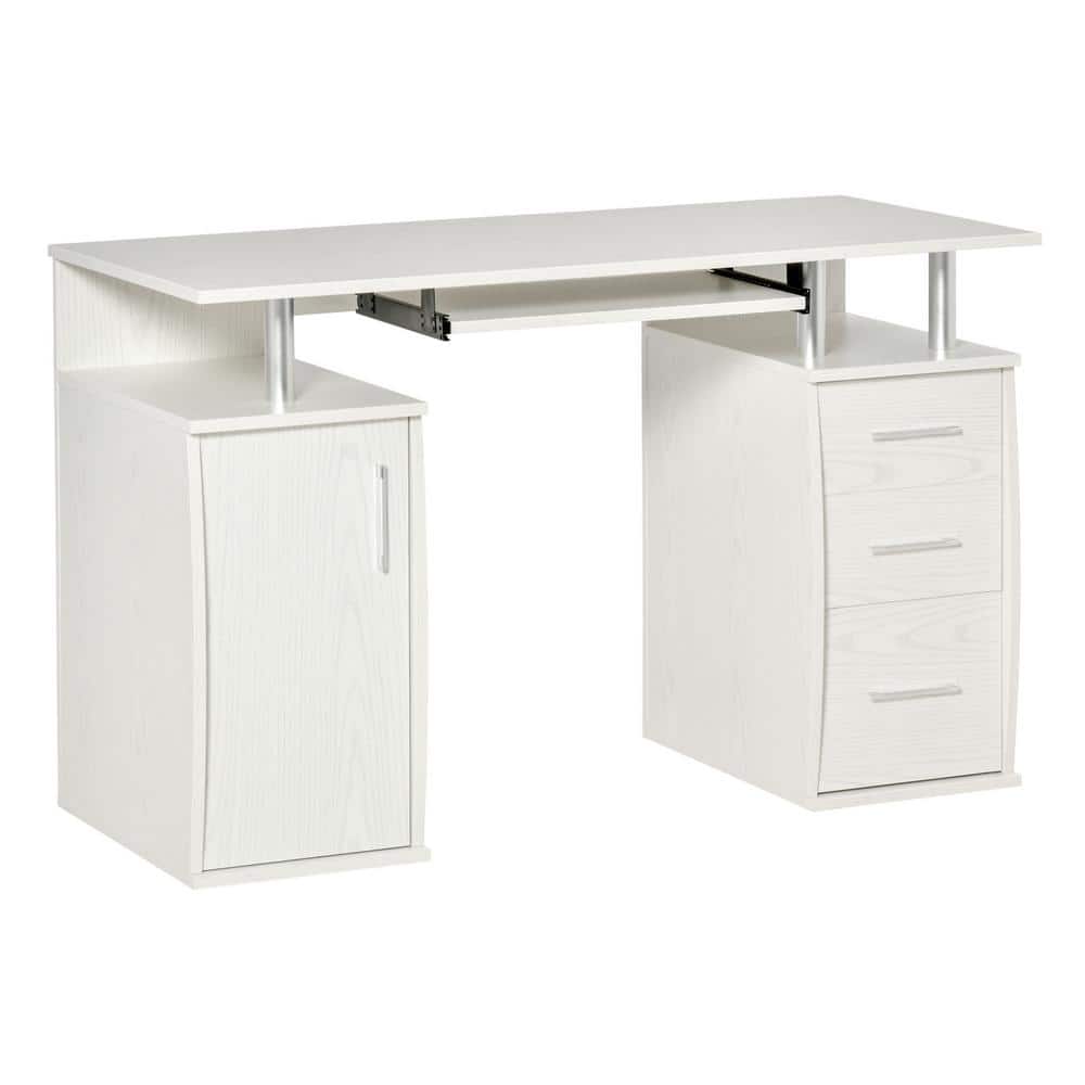 HOMCOM Farmhouse Computer Desk with Hutch and Cabinet, Home Office Desk with Storage, White