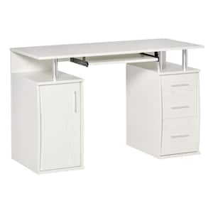 47.25 in. W White Computer Desk with Keyboard Tray and Storage Drawers