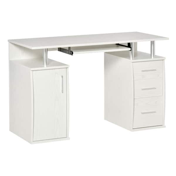 HOMCOM 47.25 in. W White Computer Desk with Keyboard Tray and Storage ...