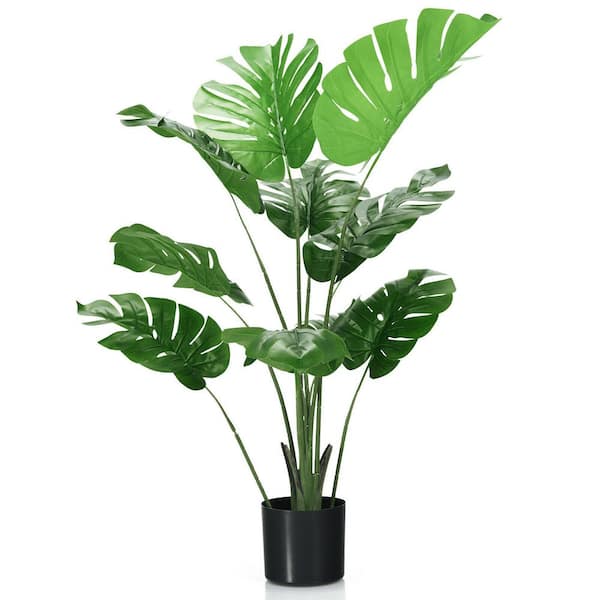 ANGELES HOME 4 ft. Green Indoor Outdoor Decorative Artificial Monstera Deliciosa Plant in Pot, Faux Fake Tree Plant