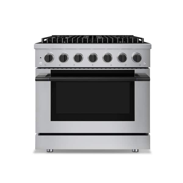 HausPro 36 in. 6-Burners Gas Range in Stainless Steel with 20,000 BTU and Convection Oven w/5-Rack Positions Matte Black