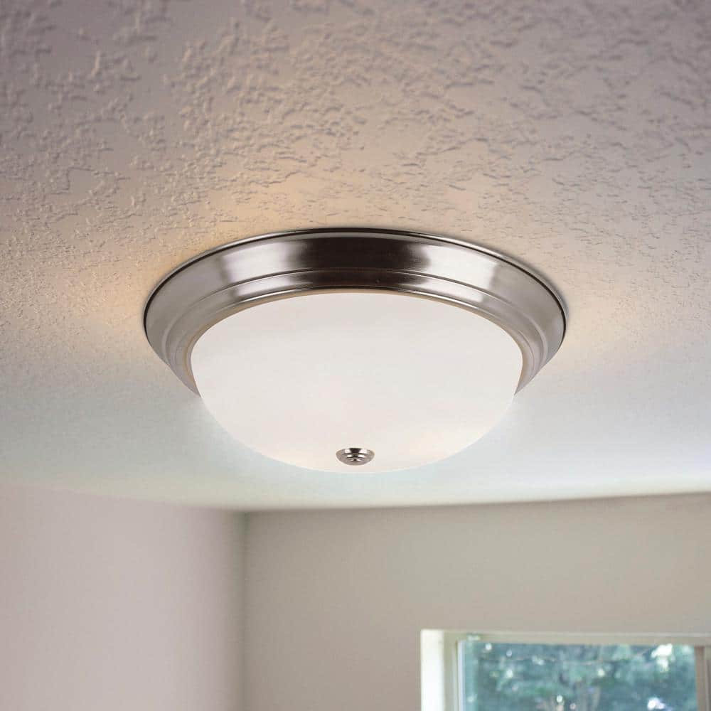 Brushed Nickel 15" Indoor/Outdoor Flush Mount Light with Frosted Glass