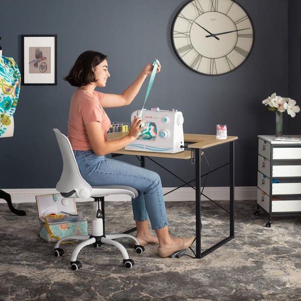 Dart Sewing Table MDF with Adjustable Dropdown Platform and Folding Side Shelf in Graphite / Ashwood