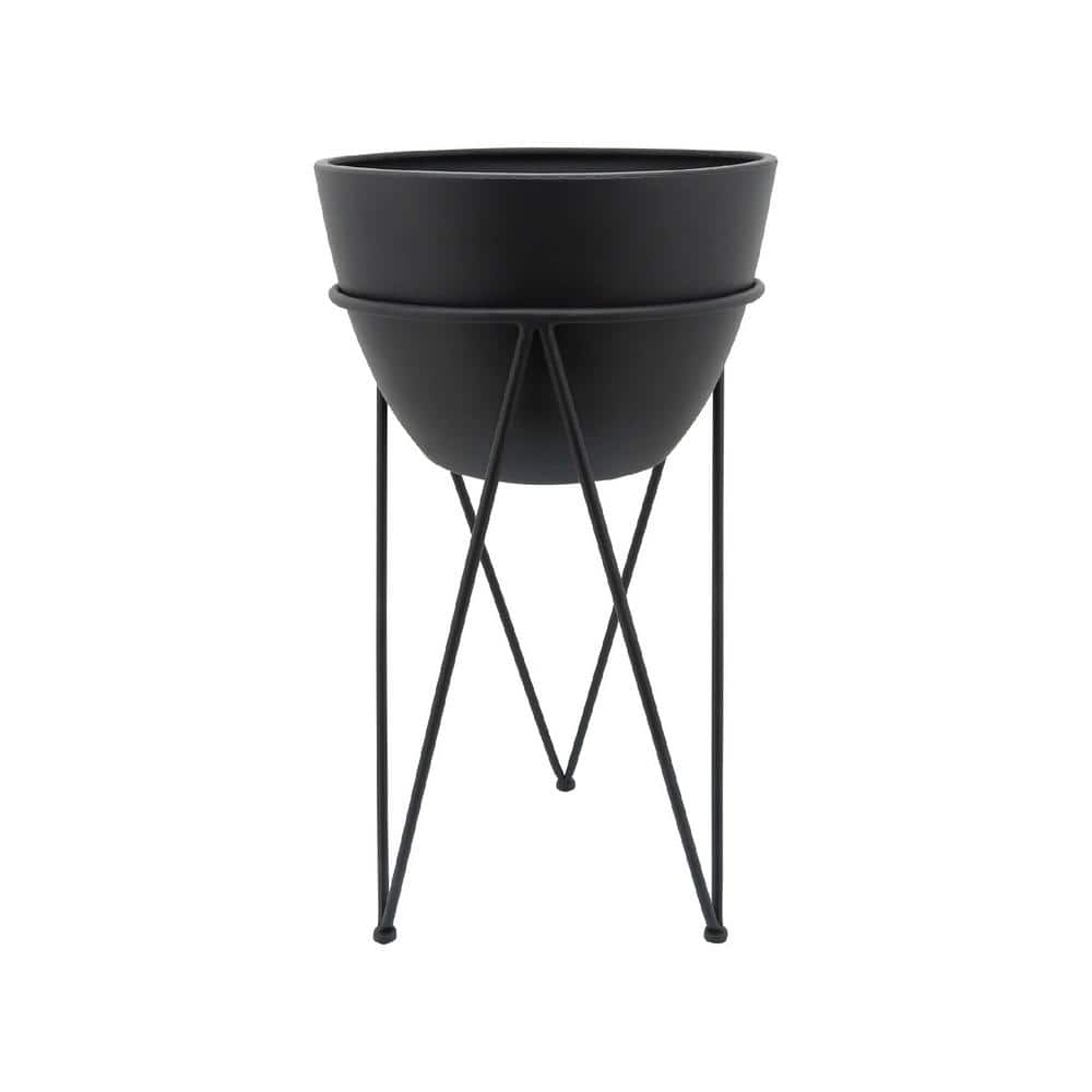 Outdoor Metal 14 in. Planter In Stand, Black-14.00 in x 14.00 in x 26.00 in