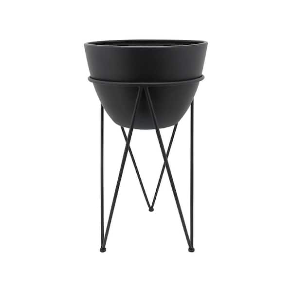 Outdoor Metal 14 in. Planter In Stand, Black-14.00 in x 14.00 in x \26.00 in,pots For Flower And Vegetable Plant-Iron