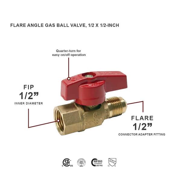 CSA Natural or Propane 1/2" FIP x 1/2" Flare Brass Gas Shut-Off Ball Valve 