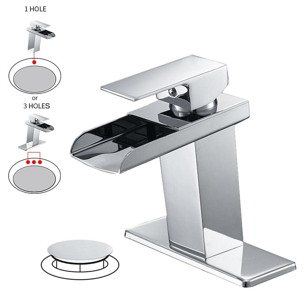 BWE Waterfall Single Hole Single Handle Low Arc Bathroom Faucet With   Polished Chrome Bwe Single Hole Bathroom Faucets A 96009 C 2 64 1000 