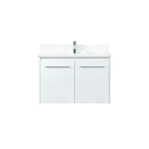 Unbranded Simply Living 30 in. W x 18 in. D x 19.7 in. H Bath Vanity in White with Ivory White Engineered Marble Top
