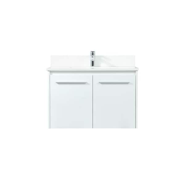 Unbranded 30 in. W Single Bath Vanity in White with Engineered Stone Vanity Top in Ivory with White Basin with Backsplash