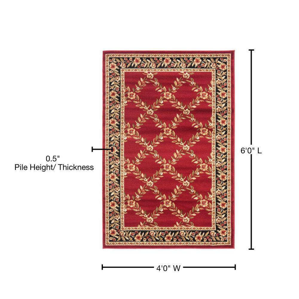 Lyndhurst Red and Black Floral Synthetic 4' x 6' Area Rug