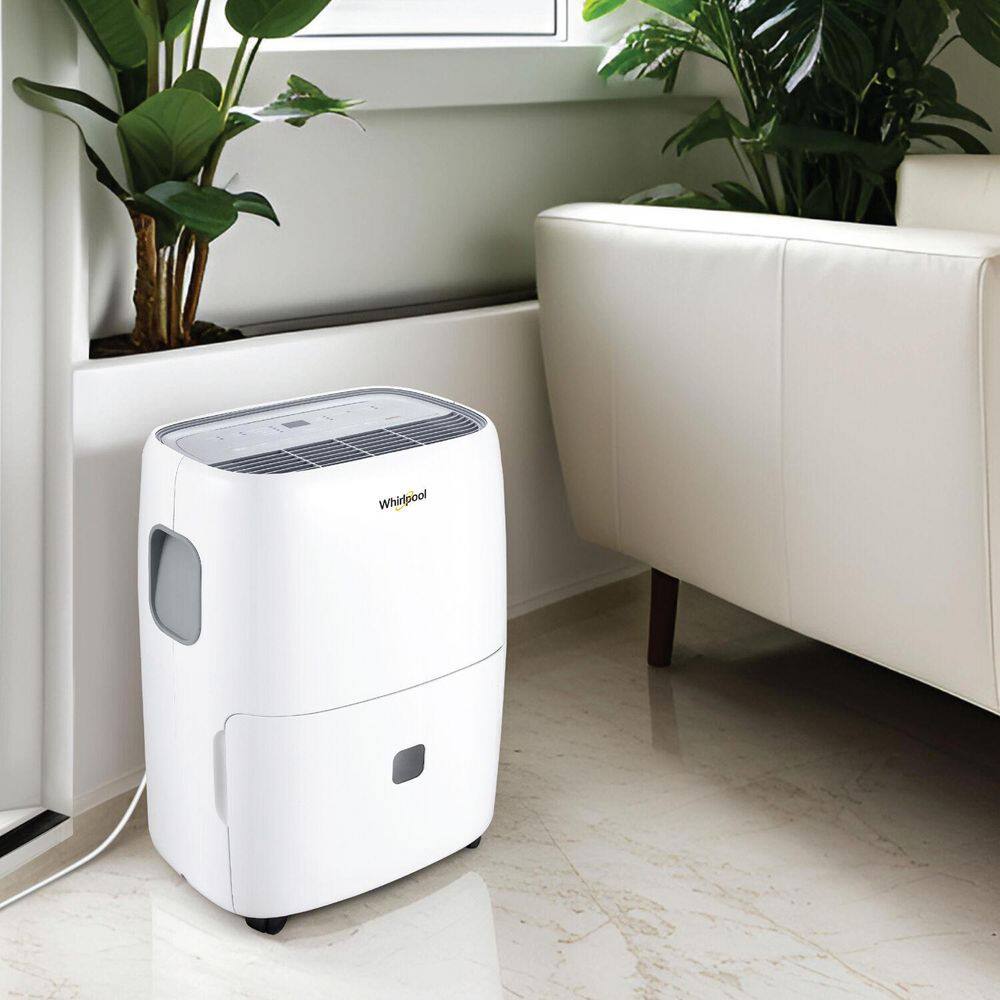 Whirlpool 50-Pint White Portable Dehumidifier with Pump
