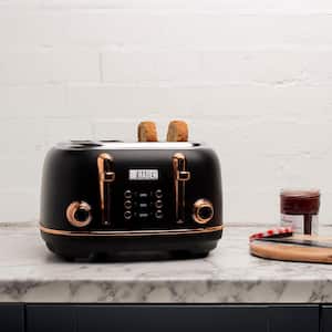 Heritage 1500-Watt 4-Slice Black and Copper Wide Slot Retro Toaster with Removable Crumb Tray and Browning Control
