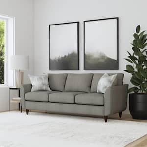 Lewis 88 in. Gray Flared Arm Upholstered Performance Fabric Rectangle Sofa with Matching Pillows