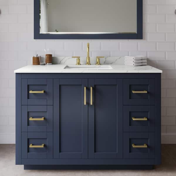 Wyndham Collection Miranda 48 in. W x 22 in. D x 33.75 in. H Single Bath Vanity in Dark Blue with Giotto Quartz Top