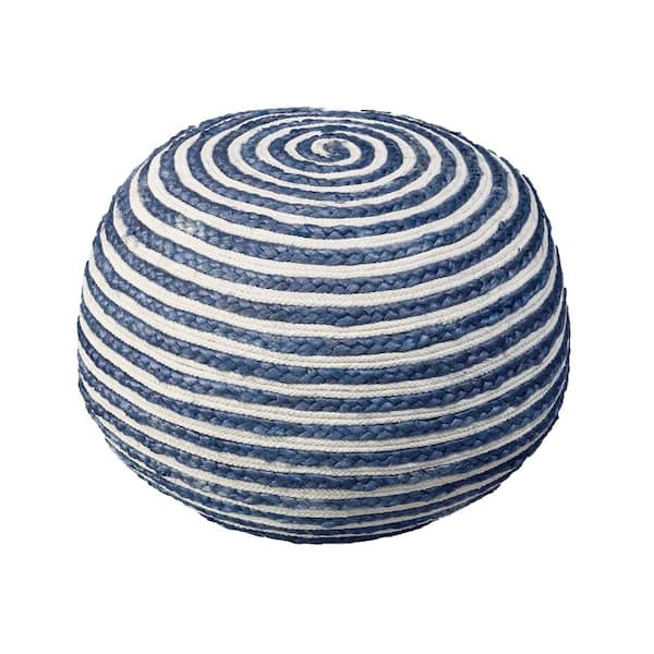 HomeRoots Amelia Blue Cotton Round Accent Ottoman