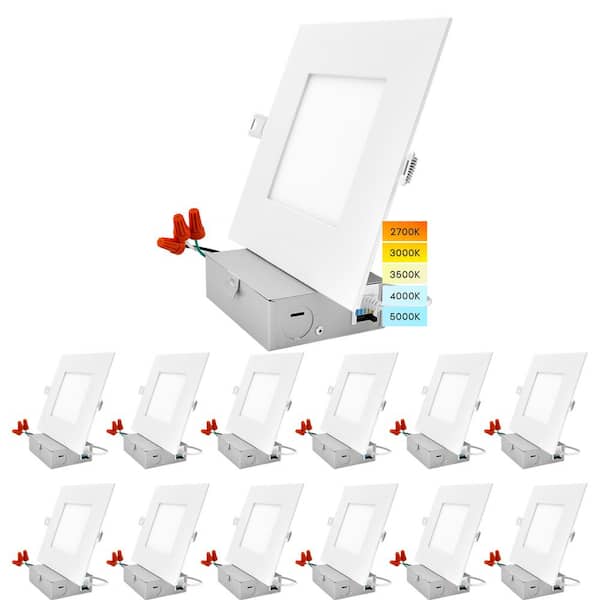 6 in. Ultra-Thin Square Canless 5 Color Options 12-Watt 1000 Lumens Remodel Integrated LED Recessed Light Kit (12-Pack)