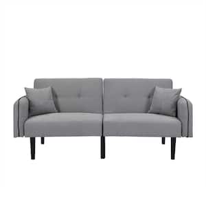 76.2 in. W Square Arm Linen Straight Sofa in Gray