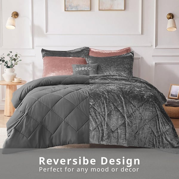 Isabel 4-Piece Grey King/Cal King Velvet Duvet Cover Set