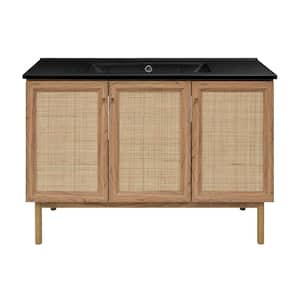 Classe 48 in. Bathroom Vanity in Brown Oak with Black Ceramic Sink Top