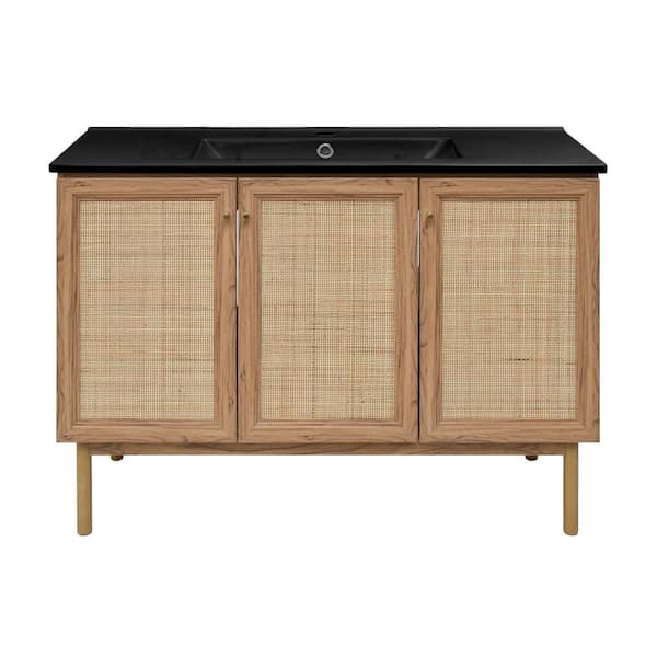 Swiss Madison Classe 48 in. Bathroom Vanity in Brown Oak with Black Ceramic Sink Top