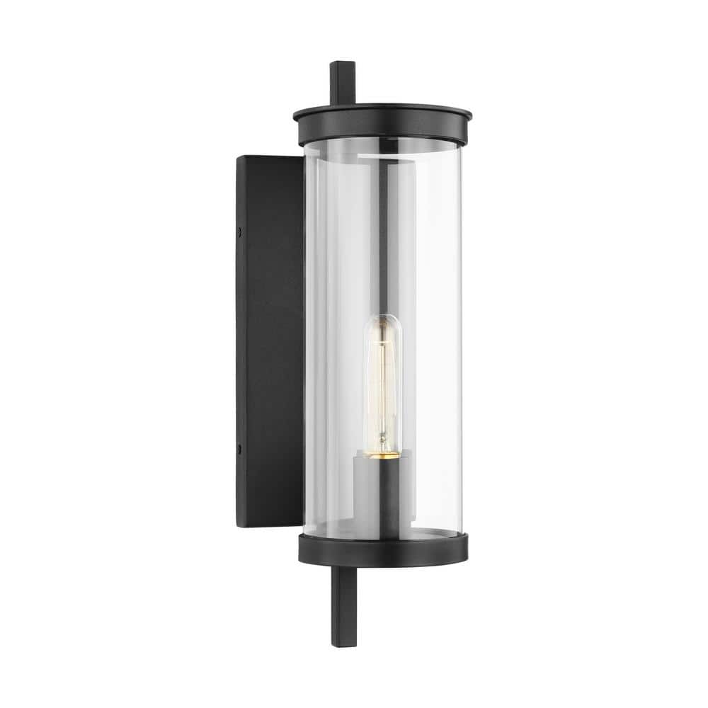 Textured Black Clear Glass Outdoor Wall Sconce