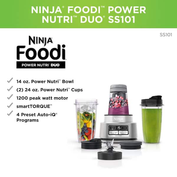 NINJA Foodi 24 oz. 4-Speed Auto-iQ Stainless Steel Smoothie Bowl Maker and  Nutrient Extractor Blender 1200WP SS101 - The Home Depot