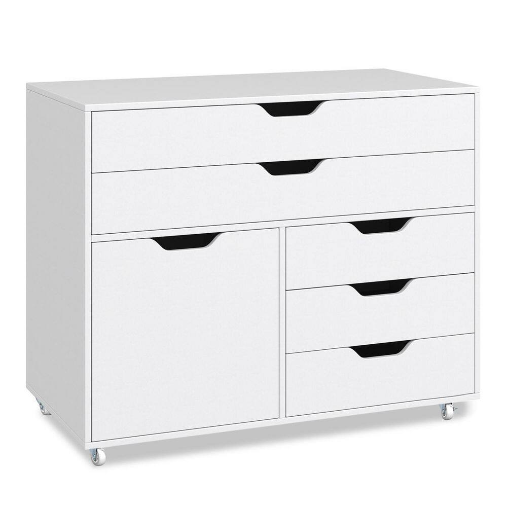 White 25.0 in. H Modern Vertical 5-Drawer Mobile Chest with Multi-Drawer