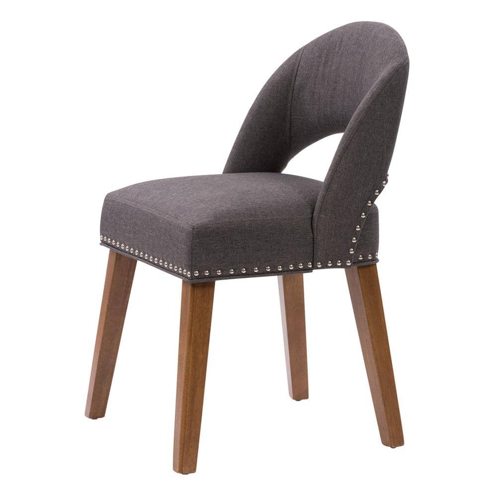 Tiffany Dark Gray Upholstered Side Chair with Wood Legs