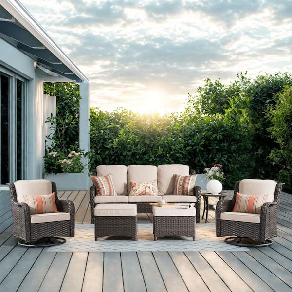 XIZZI Moonlight Brown 6-Piece Wicker Patio Conversation Seating